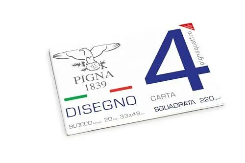 Produktbild: Pigna, 4-Ecken-Zeichenblock PignaQuattro, Format 33x48 cm, 20 Blatt 220 g/qm, Ideal zum Zeichnen und Skizzieren, Glattes quadratisches Papier, Packung 1 St.