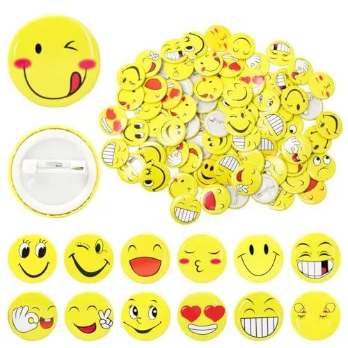 Produktbild: Pilikoll 100 Stück 30mm Smile Face Anstecker Smile Face Anstecker Metall Buttons Smile Pin Smiley Face Anstecker Smile Badge Smile Buttons Anstecker für Kleidung Hüte Rucksäcke Dekorationen (Zufällig)