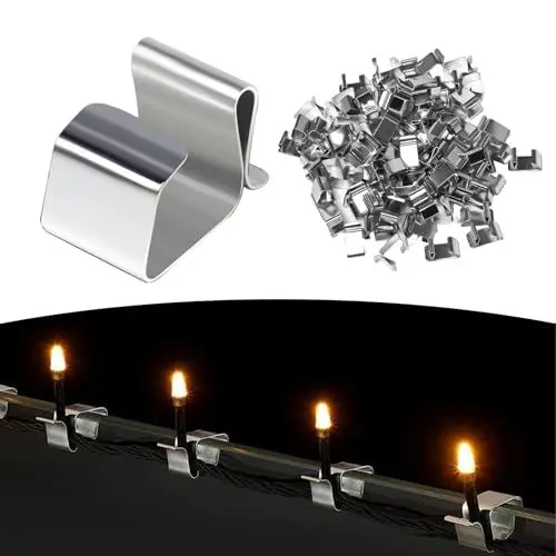 Produktbild: Pilikoll 100 Stück Edelstahl Weihnachtslicht Clips Weihnacht Licht Clips Mini Dachrinnenhaken Metall Licht Haken Clip Dachrinnenhaken für Lichterketten für Gartendekoration,Weihnachten Deko