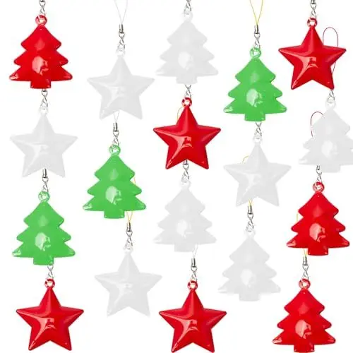Produktbild: Pilikoll 15 Stück Anhänger Weihnachtsbaum Metall Weihnachtsanhänger Weihnachtsbaum, Glocken aus Metall zum Weihnachten Anhänger Weiß Rot Grün Baumanhänger Weihnachten für Christbaumschmuck