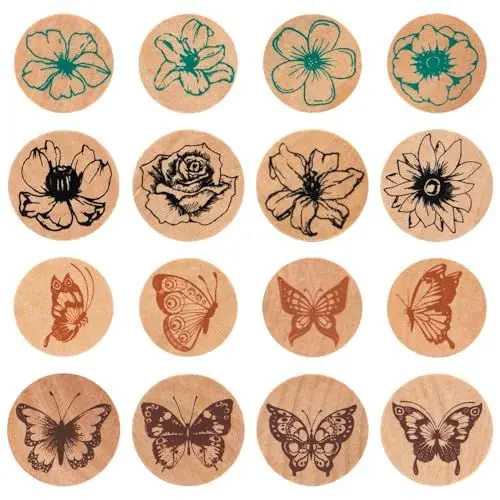 Produktbild: Pilikoll 16 Stück Schmetterling Holz Stempel DIY Holz Gummistempel Gummistempel Stempel Gummi stempel Holz mit Schmetterling für Scrapbooking, Bullet Journals, Kartenherstellung, Kunsthandwerk