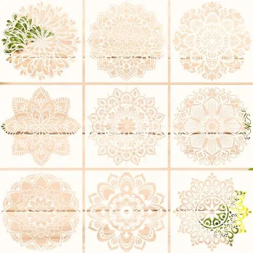 Produktbild: Pilikoll 9 Stück 30x30cm Mandala Schablone Set Mandala Dotting Schablone Mandala Wand Schablonen Groß Mandala Schablonen Mandala Painting Stencils Schablone für Wand, Boden, Fliese Dekoratio