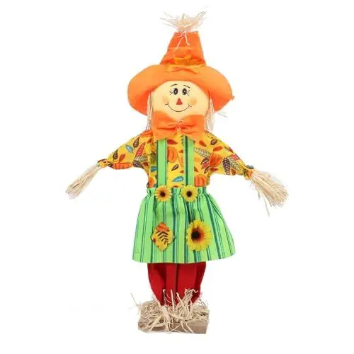 Produktbild: Pilipane Vogelscheuche Figur niedliche Stehende Gartendekoration im Freien für Halloween Thanksgiving Herbst Dekor 60 cm Höhe Oxford Stoffschaum Holzstock Stroh Stroh (Frauen Rock stehend Stil)
