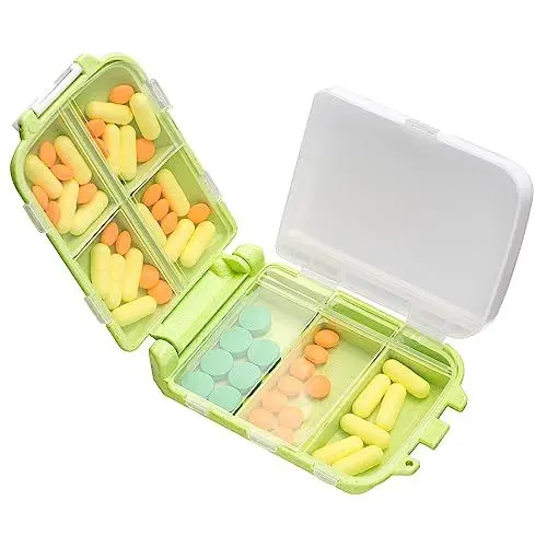 Produktbild: Pillendose Klein Tablettenbox 8 Fächer Pillenbox Tragbare Medikamentenbox Wasserdichte Tablettendose Mode Tabletten Organizer für Reise und Tägliches Gebrauch