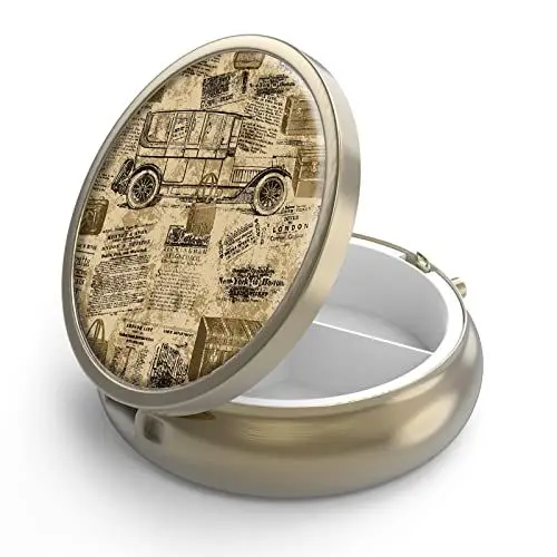 Produktbild: Pillendose Pillendose mit Spiegel Retro 3 Fächer Kleine Pillendose Bronze Kleine runde Pillendose oder Vitamine, Fischöl, Nahrungsergänzungsmittel, Pillenbehälter
