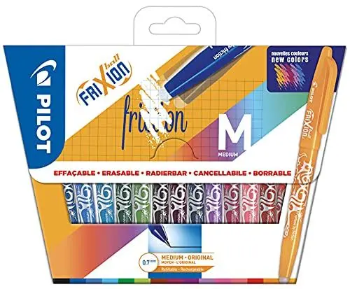 Produktbild: PILOT FriXion Ball 0.7 Set – 15 Stück – farblich sortiert – Radierbare Tintenroller 0,4 mm Strichstärke, angenehme Schreibführung zum Schreibenlernen, thermosensitive Tinte, mit austauschbarer Mine