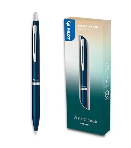 Produktbild: PILOT - Acro 1000 Premium Kugelschreiber in Navy Blue in Geschenkbox - Ultra-weiche Tinte für unvergleichliches Schreiben - Nachfüllbarer Druckkugelschreiber - Schreibfarbe Schwarz - Mittlere Spitze