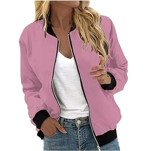 Produktbild: Pilotenjacke Hlingsjacke Anzüge Damen Reverskragen Jacken Baumwolle Solid Warme Tailliert Kurz Langärmliges Loungewea Blazer Damen Mit Durchgehendem Reißverschluss Herbst Lässige Rosa