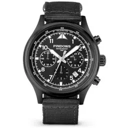 Produktbild: PINDOWS Armbanduhren für Herren, analoge Chronograph-Quarzuhren für Herren, wasserdicht, Business- und Freizeitkleidung mit schwarz-braunem Lederband