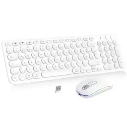 Produktbild: PINKCAT Bluetooth Tastatur Maus Set kabellos, Wiederaufladbare Dualmodus (Bluetooth 5.1+2.4G) Kabellose Tastatur und Maus, Extrem-Dünne Tastatur für Mac, iPad, Apple, Andoid, Windows (Weiß)