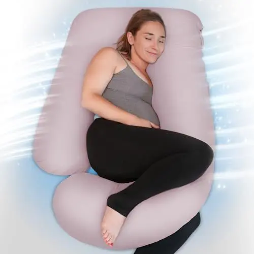 Produktbild: PinkFroggie Kühlung Seitenschläferkissen mit Seidige Bezug,J Form Schwangerschaftskissen für Heißer Schläfer,Kissen Stillkissen Lagerungskissen für Frauen &Seitenschläfer,Körperkissen Ganzkörperkissen