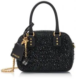 Produktbild: Pinko Damen Bowling Bag Mini Crosta Full Strass + Vitello Seta Tasche, Z99q_schwarz-Antique Gold