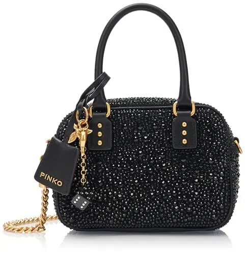 Produktbild: Pinko Damen Bowling Bag Mini Crosta Full Strass + Vitello Seta Tasche, Z99q_schwarz-Antique Gold