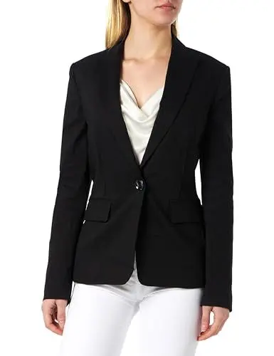 Produktbild: Pinko Damen Ghera Leinenjacke Stretch mit Knopf in Perlmuttoptik Blazer, Z99_Schwarz Limousine, 44