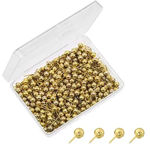Produktbild: Pinnwandnadeln, Reißnägel Goldkopf Anstecknadeln Reißzwecke Karte Nagel Pinnadeln Stecknadeln Map Push Pins mit Aufbewahrungsbox für Weltkarte Pinnwand Basteln (60 Stück, Gold)