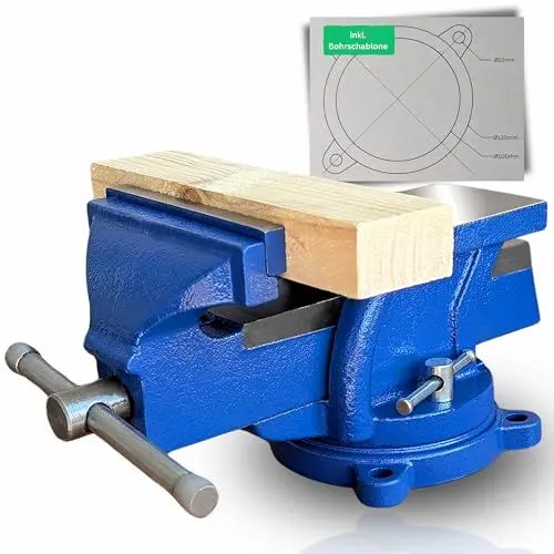 Produktbild: PinPro Premium Schraubstock 125mm Backenbreite und 125mm Spannweite | 2in1 drehbar mit Amboss und Parallelschraubstock für die Werkbank | Heimwerker Tischschraubstock aus Gusseisen in Blau