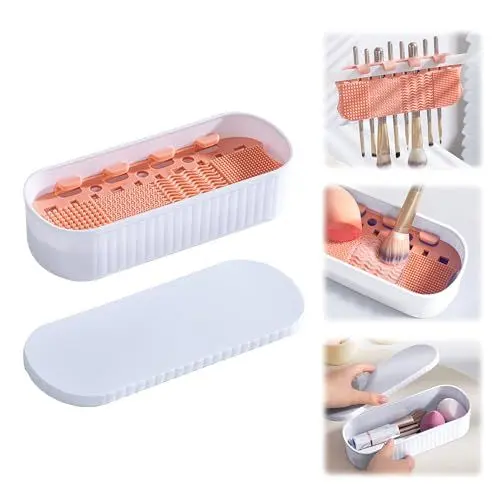 Produktbild: Pinselreiniger Make-Up Silikon Pinselhalter, 3 in 1 Makeup Schminkpinsel Reiniger Tragbares Pinsel Reinigungsbox zum Reinigen Trocknen und Aufbewahren Pinsel Reiniger für Schwamm Puderpuder, 1 Stück