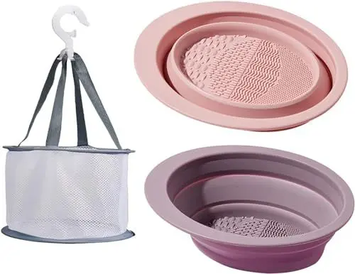 Produktbild: Pinselreiniger Make Up, Silikon Make Up Pinsel Reinigungsmatte Make Up Pinsel Reinigungspad mit Hängender Trockentasche Tragbares Waschwerkzeug für Makeup Pinsel Puderquaste Schwamm
