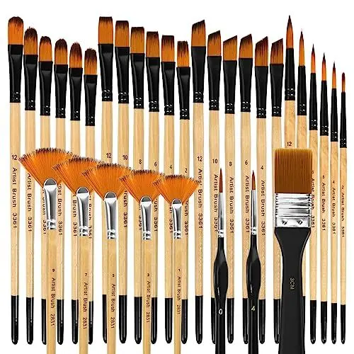 Produktbild: Pinselset Acrylfarben, 32 Pinsel Acrylfarbe, Acryl Pinsel Set, Künstlerpinsel für Aquarell, Öl, Steinmalerei, Nagelpinsel, Acrylfarben Set für Künstler und Anfänger zum Malen