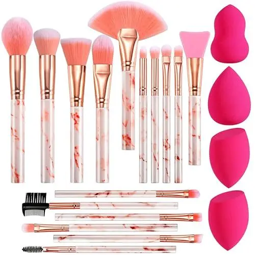Produktbild: Pinselset Makeup FILY DUAIU 16-teiliges Make up Pinsel Set Rosa Schminkpinsel Set Enthält Lidschattenpinsel Foundation Pinsel mit Make up Schwamm Synthetische Haar Kosmetik Pinselsets