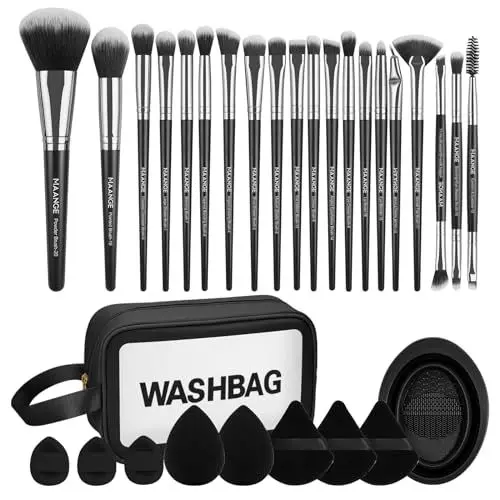 Produktbild: Pinselset Makeup, MAANGE 30 Stück komplettes Make up Pinsel set 5 Produkte enthalten für Puder Foundation Lidschatten Concealer Eyeshadow, Schwarz Schminkpinsel Set