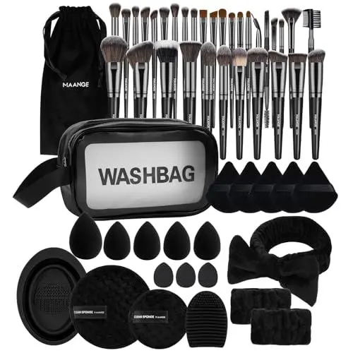 Produktbild: Pinselset Makeup MAANGE 54-teiliges Make up Pinsel Set, hochwertige synthetische Make-up-Pinsel, multifunktionales Schminkpinsel Set für Frauen und Mädchen (Schwarz, 54-teilig)