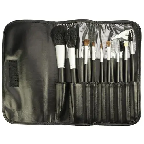 Produktbild: Pinseltasche mit 9 Puder- und Kosmetikpinseln, Klettverschluß, Maße: 31,5 x 23,5 cm