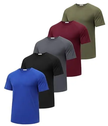 Produktbild: PINSPARK 5er Pack Sport Tshirts Herren Funktionsshirt Kurzarm Laufshirt Schnelltrocknend Atmungsaktive Trainingsshirt Fitness Blau L