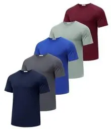 Produktbild: PINSPARK 5er Pack Sport Tshirts Herren Funktionsshirt Kurzarm Laufshirt Schnelltrocknend Atmungsaktive Trainingsshirt Fitness Dunkelgrau S