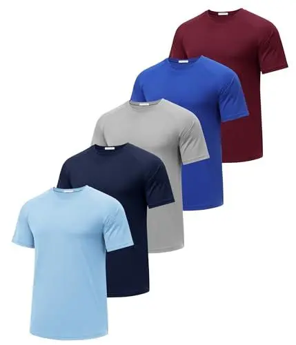 Produktbild: PINSPARK 5er Pack Sport Tshirts Herren Funktionsshirt Kurzarm Laufshirt Schnelltrocknend Atmungsaktive Trainingsshirt Fitness Hellgrau M