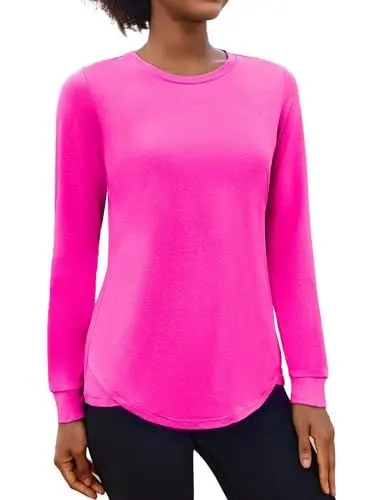 Produktbild: PINSPARK Damen Fitness Sport T-Shirt Langarmshirt Running Fitness Shirts Sportbekleidung Langarm Oberteile Top Casual Shirt Loose Fit Rosa L