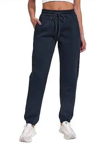 Produktbild: PINSPARK Damen Jogginghose High Waist Loose Fit Elastischer Bund Freizeithosen Hohe Trainingshose Oversize Sporthose Zweifarbig Sommerhose Casual Mode Navy Blau XL