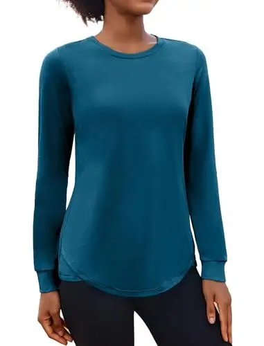 Produktbild: PINSPARK Damen Sport Fitness T-Shirt Langarm Funktionsshirt Laufshirt Atmungsaktiv Langarmshirt Sportshirt Gym Yoga Running Top Herbst Dunkelblau M
