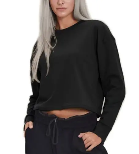 Produktbild: PINSPARK Damen Sport T-Shirt Langarm Kurz Sport Oberteile Atmungsaktiv Sportshirt Locker Athletisch Funktionsshirt Langarm Laufshirt Fitness Crop Top Yoga schwarz S