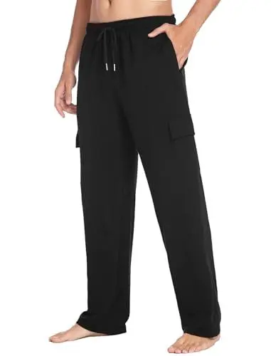 Produktbild: PINSPARK Herren Jogginghose Sweathose Lange Baggy Sport Hose Casual Freizeithose Yogahose Klassische Trainingshose Cargo Pants mit Kordelzug und Tachen Schwarz L