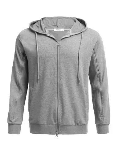Produktbild: PINSPARK Herren Kapuzenpullover Hoodie Langarm Sweatjacke Kapuzenjacke Dialysejacke Sweatshirt mit Reißverschluss und Taschen Hellgrau M