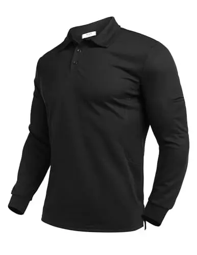 Produktbild: PINSPARK Herren Poloshirt Golf Shirt UPF50+ Sonnenschutz Sommer Langarm Tshirts Schnelltrocknend Sportshirt Outdoor Poloshirts für Männer Winter Schwarz XL