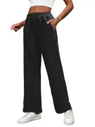 Produktbild: PINSPARK Jogginghose Damen Freizeithose Yogahose Weites Bein Aktive Outdoor Sporthose Lang Laufhose Mit Kordelzug Training Sweatpants Schwarz M