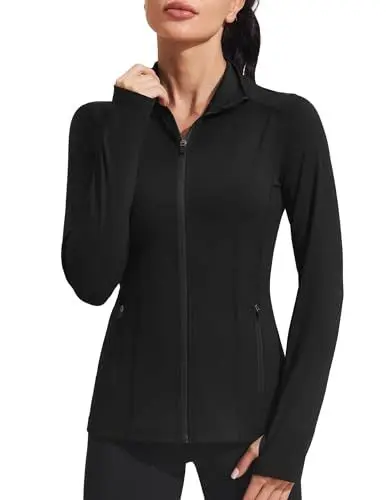 Produktbild: PINSPARK Damen Sportjacken Schmale Passform Trainingsjacke Durchgehender Reißverschluss Laufen Fitnessstudio Yoga Sport Tops mit Taschen