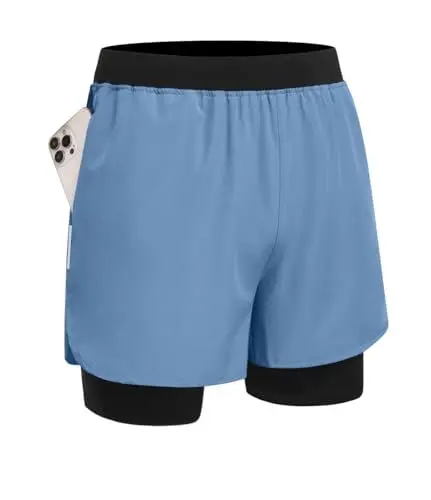 Produktbild: PINSPARK Shorts Herren Sport Sporthose Outdoor Kurze Sporthose 2 in 1 Gym Laufshort Frühling Schnell Trocknend Trainingsshorts Kompressions Basketball Shorts Blau M