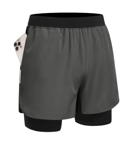 Produktbild: PINSPARK Shorts Herren Sport Sporthose Outdoor Kurze Sporthose 2 in 1 Gym Laufshort Frühling Schnell Trocknend Trainingsshorts Kompressions Basketball Shorts Dunkelgrau M