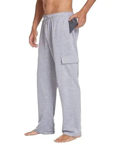 Produktbild: PINSPARK Sport Cargo Hose Herren Atmungsaktiv Sweatpants Jogger Open Bottom Trainingshose Loose Fit Sporthose Lang Freizeithose für Männer mit Tachen Grau L