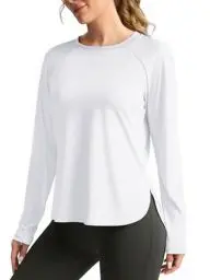 Produktbild: PINSPARK Sport Shirts für Damen Sonnenschutz UV Schutz Shirt Langarmshirt UPF 50+ Sportshirt Rashguards Leicht Tshirt Schnelltrocknend Laufshirt Sommer Yoga Fitness Tops Weiß XL