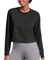 Produktbild: PINSPARK Sport T-Shirt Damen Kurz Langarmshirt Sporttop Workout Crop Tops Rundhals Atmungsaktiv Sportshirt Laufen Gym Yoga Top für Frauen Fitness Kurz Oberteil Schwarz XL