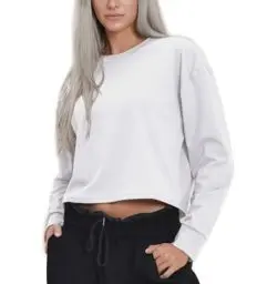 Produktbild: PINSPARK Sportshirt Damen Langarm Rundhalsausschnitt Crop Tops Atmungsaktiv Funktionsshirt Kurz Leicht Laufshirt Loose Fit Sportoberteile Fitness Yoga Sport T-Shirt Weiß M