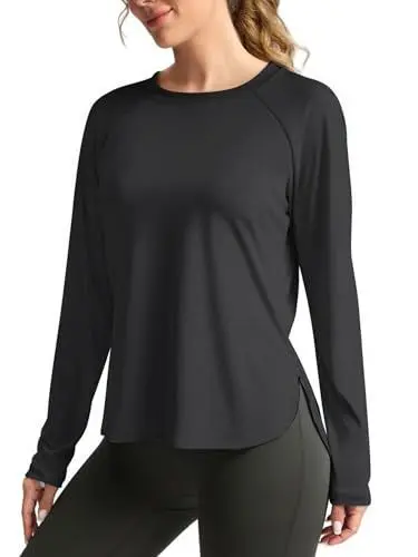 Produktbild: PINSPARK Sportshirt Damen Langarm UPF 50+ Sonnenschutz Schnelltrocknend Funktionsshirt Laufshirt Leicht Atmungsaktiv Sport Oberteile Rashguard für Fitness Yoga Schwarz S