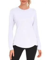 Produktbild: PINSPARK Damen Fitness Sport T-Shirt Langarmshirt Running Fitness Shirts Sportbekleidung Langarm Oberteile Top Casual Shirt Loose Fit Weiß M