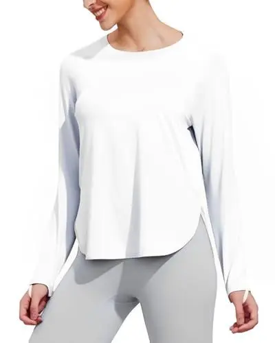 Produktbild: PINSPARK UV Shirt Damen Sportshirt Langarm Sonnenschutz Sport Freizeit Tops UPF 50+ Lang Raglan Ärmel Funktionsshirt Laufshhirt Sommer Fitness Yoga Gym Shirt Weiß L