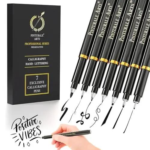 Produktbild: Pinturale Arts Set 7 Handlettering Stifte | Professionelle Kalligraphie Stifte | Kaligraphiestift, Lettering Stifte für Kalligrafie, Zeichnen, Manga, Illustration | Kaligraphiestifte Set Anfänger