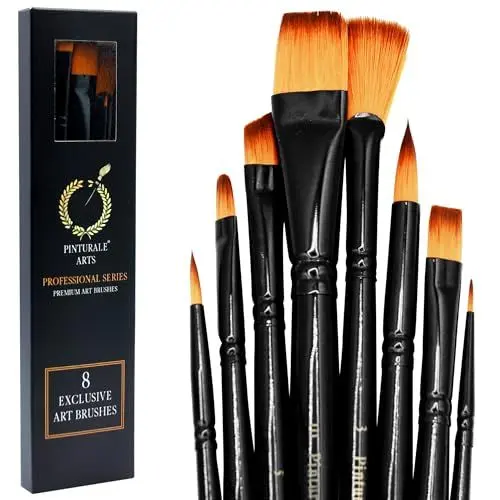 Produktbild: Pinturale Pinselset Acrylfarben für Profis | 8-Teiliges Pinsel Set für Acrylfarben und Öl | Handgemacht | Pinsel Acrylfarbe, Acryl Pinsel, Ölpinsel, Pinselset Malen, Künstlerpinsel